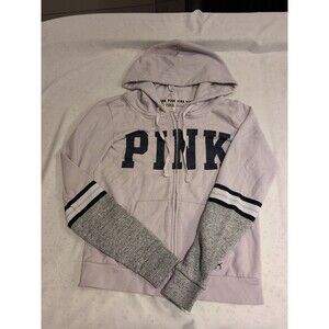 Victoria Secret Pink Black Logo Women/Girls Hoodie Sweater Jacket Full Zip Sz: S